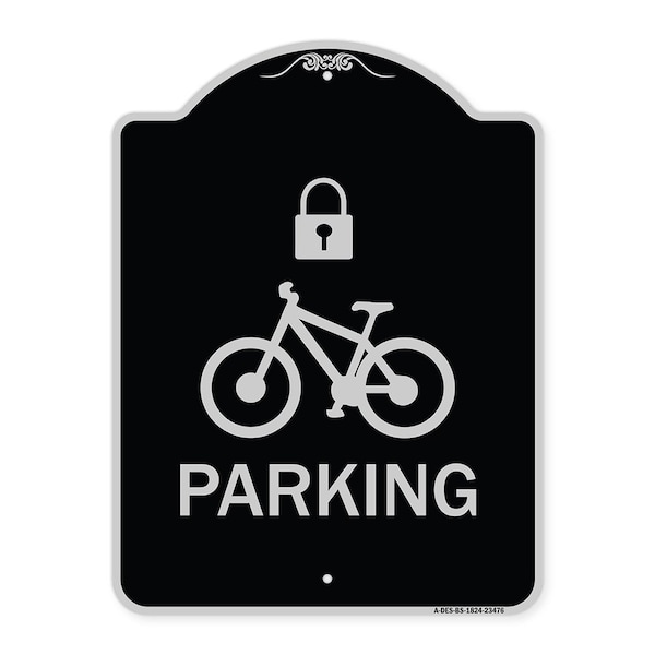 Parking With Cycle and Lock Symbol Heavy-Gauge Aluminum Architectural Sign, 24" x 18", BS-1824-23476